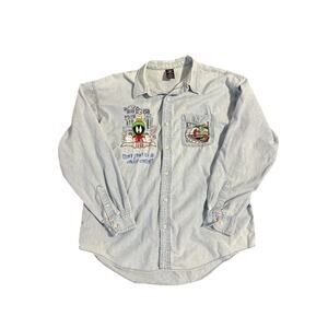 VTG Warner Bros Looney Tunes Marvin The Martian K-9 Denim Button Up Shirt Men XL